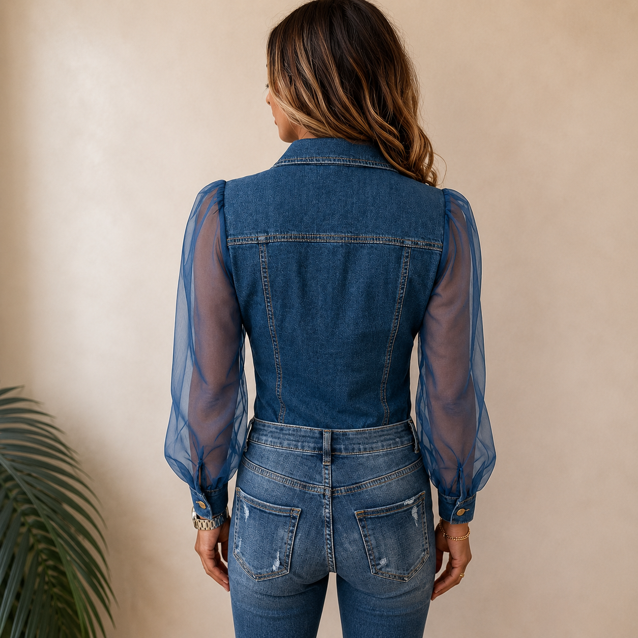 Amelie™ | Blouse Élégante Effet Denim
