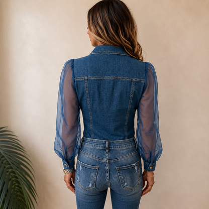 Amelie™ | Blouse Élégante Effet Denim