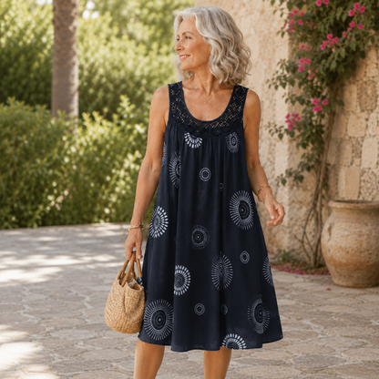 Margaux™ | Robe midi qui camoufle le ventre avec imprimé abstrait