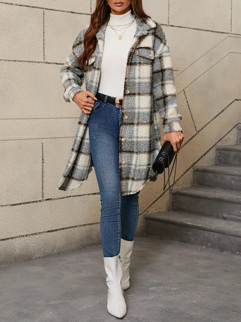 Isabelle | Veste teddy à carreaux confortable
