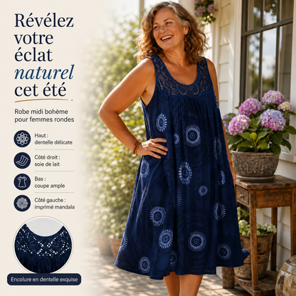 Margaux™ | Robe midi qui camoufle le ventre avec imprimé abstrait