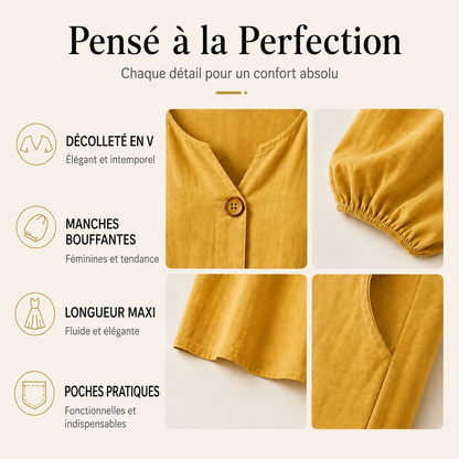 Élodie™ | Robe maxi qui camoufle le ventre avec décolleté en V et poches