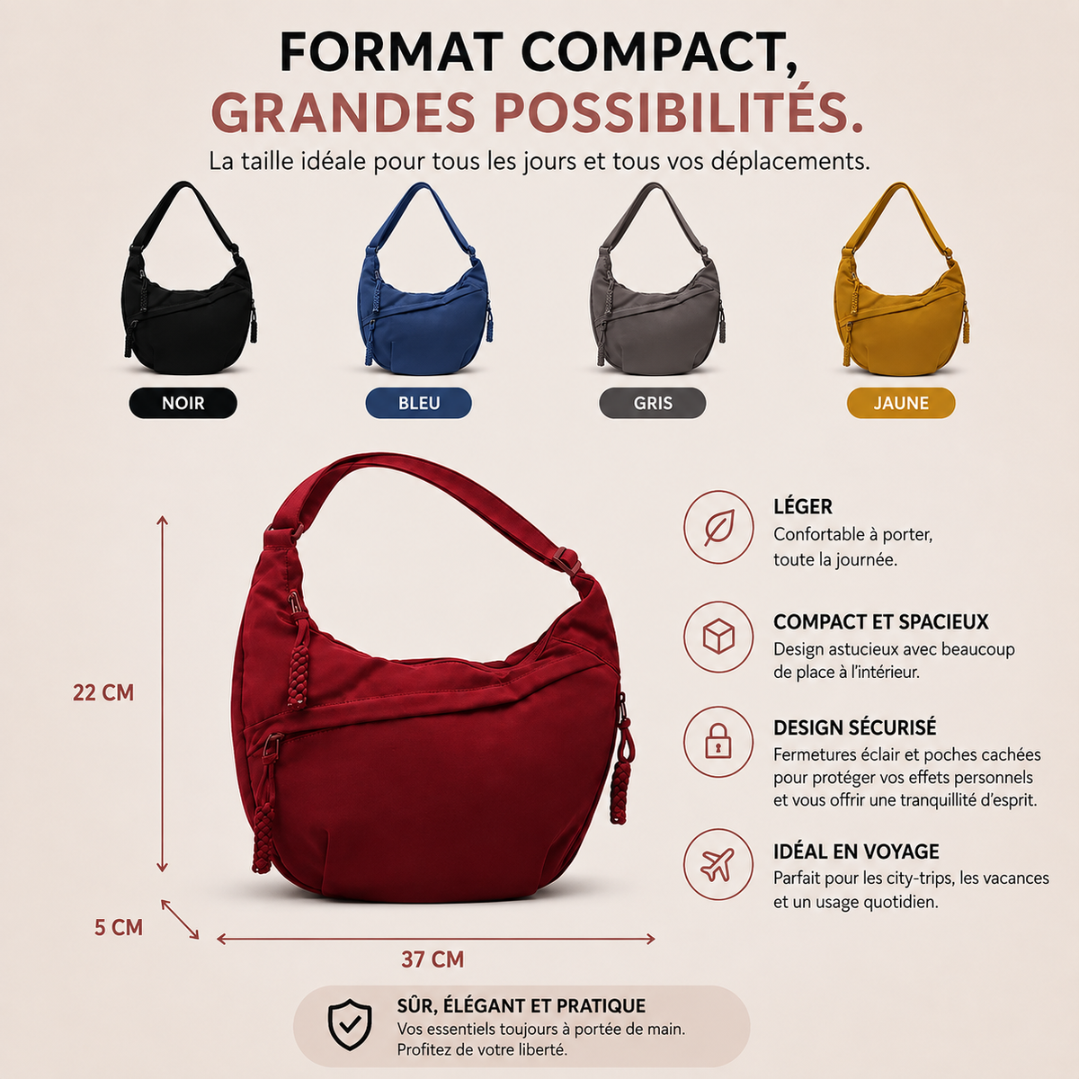 Céline™ | Sac à bandoulière anti-vol avec fermeture éclair cachée