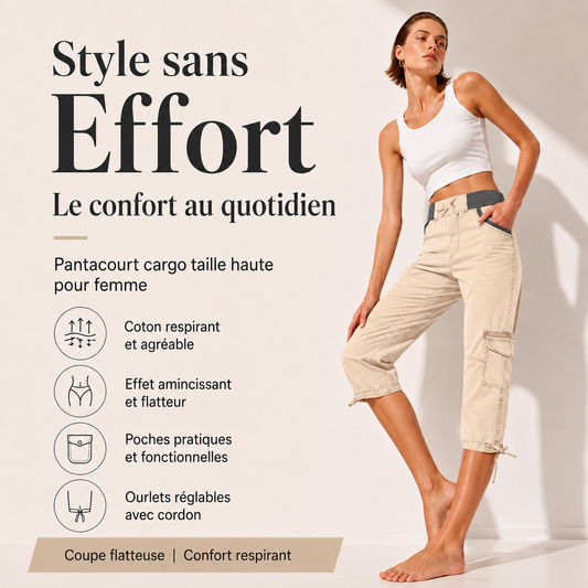 Margaux™ | Pantalon capri cargo taille haute qui camoufle le ventre