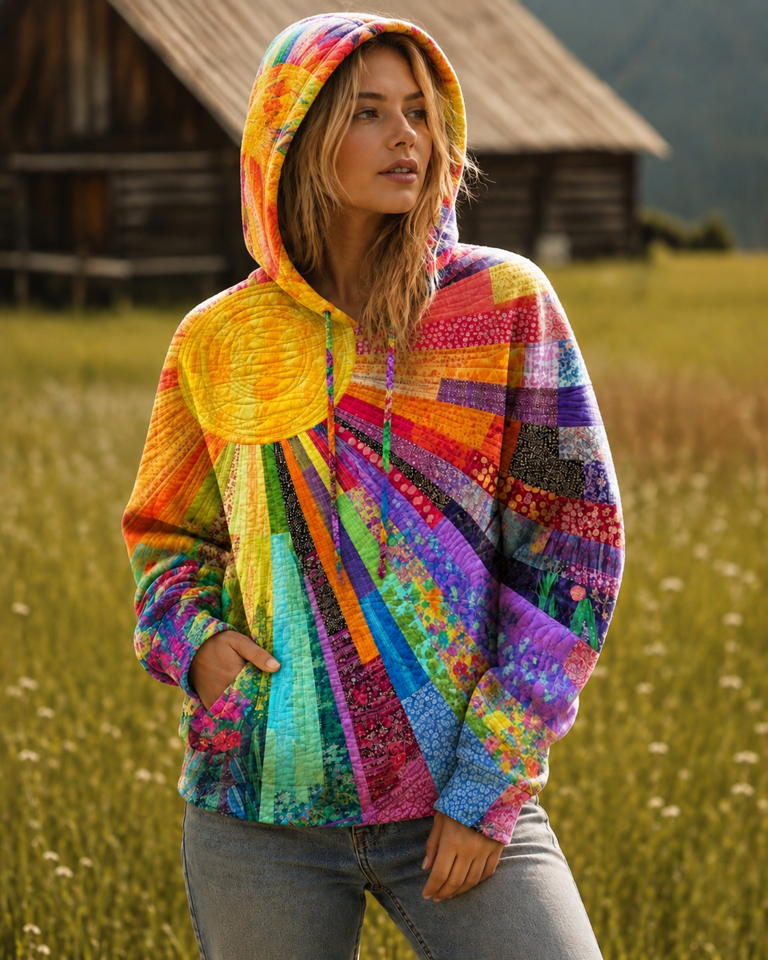 Margaux™ | Sweat à capuche bohème coloré à patchwork