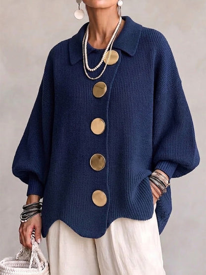 Anaïs™ | Gilet oversize élégant à gros boutons dorés