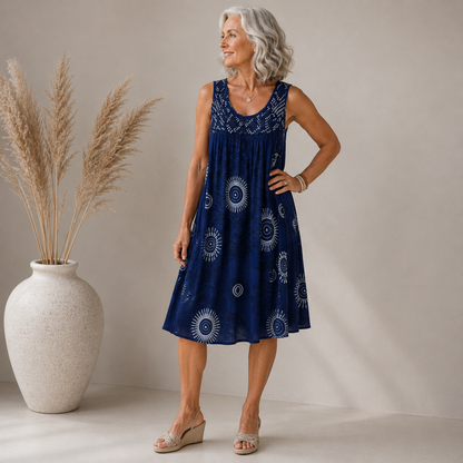 Margaux™ | Robe midi qui camoufle le ventre avec imprimé abstrait