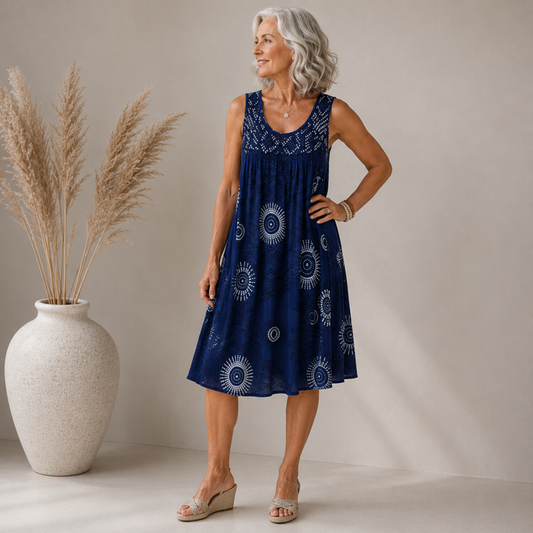 Margaux™ | Robe midi qui camoufle le ventre avec imprimé abstrait