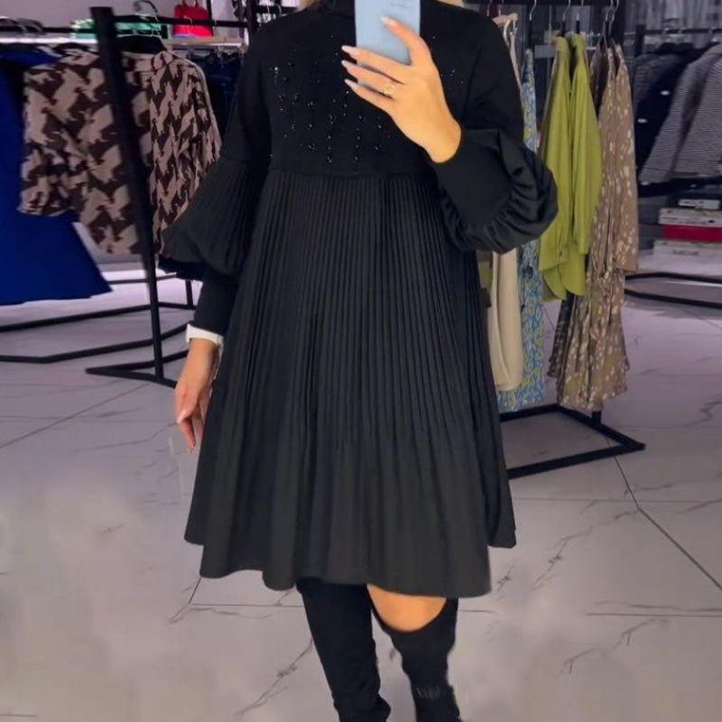 Luna™ | Robe Plissée Élégante avec Manches Bouffantes