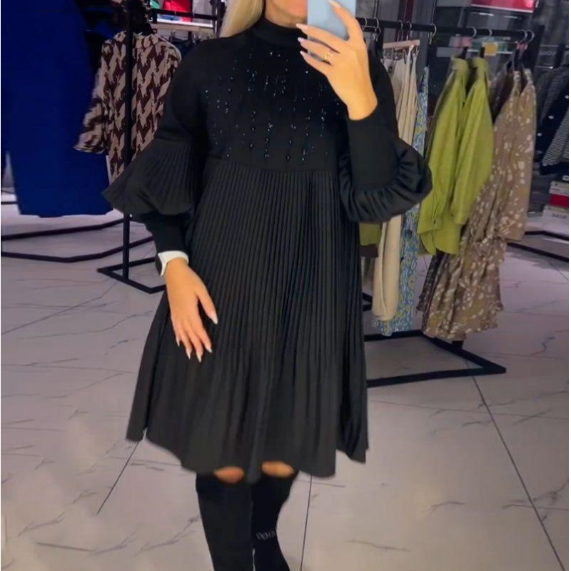 Luna™ | Robe Plissée Élégante avec Manches Bouffantes