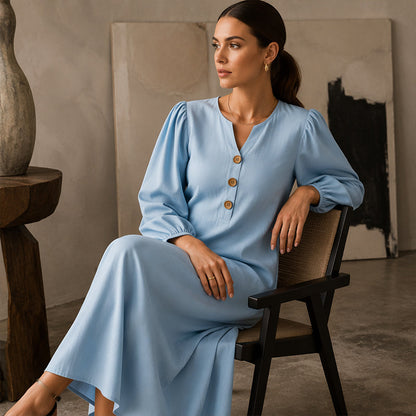 Élodie™ | Robe maxi qui camoufle le ventre avec décolleté en V et poches