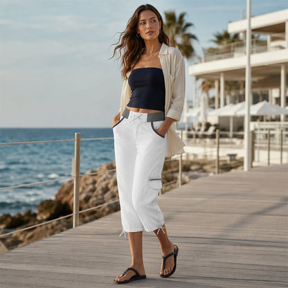 Margaux™ | Pantalon capri cargo taille haute qui camoufle le ventre