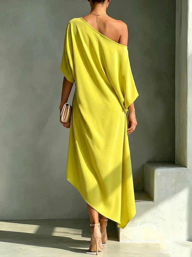 Fanny™ | Robe midi asymétrique qui camoufle le ventre