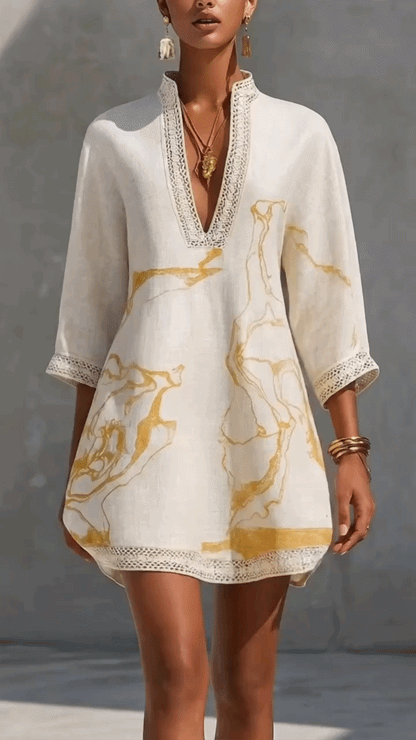 Céline™ | Robe Mini Élégante Avec Imprimé Doré Qui Camoufle Le Ventre